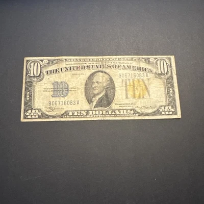 North Africa WWII Silver Certificate 1934A Circ Yellow Seal $10 Ten Dollar BA - Image 1 of 2