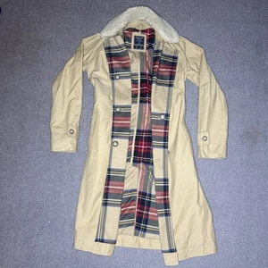 Abercrombie And Fitch Water Resistant Plaid Lined Belted Long Trench Coat Sz XS - Picture 1 of 8