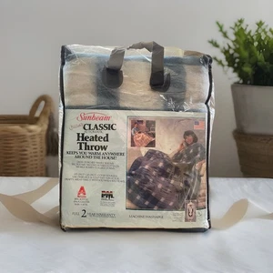 Vtg 90s Sunbeam Cuddle Up Automatic Heated Throw Plaid Flannel Blue 50”x60” Soft - Picture 1 of 7