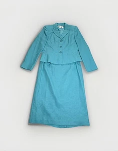 Le Suit Skirt Suit Turquoise Size 6 Long Sleeve Jacket Midi Skirt Lined Classy - Picture 1 of 9