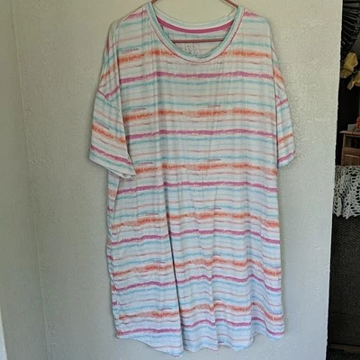 Secret Treasures Women's Sleep Shirt 2x 3x Blue Orange White Pink Stripe - Image 1 of 3