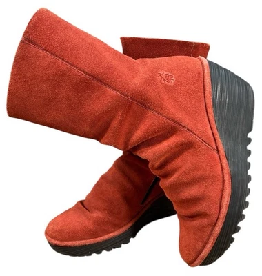 Fly London Baan Platform Wedge Bootie Rust Women Size 41 US 10 - Image 1 of 4