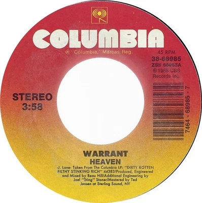 Warrant - Heaven (7") (Very Good Plus (VG+)) - 2461377389 - Image 1 of 3