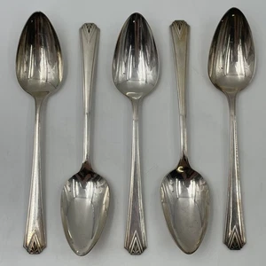 Antique Oneida Community Plate 1929 Deauville 5 Big Spoon Art Deco Silverplate - Picture 1 of 7