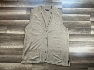Land's End Men Tan Cashmere Button Vest 2XL Pockets Grandpacore Preppy Quality - Picture 1 of 8