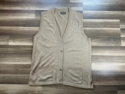 Land's End Men Tan Cashmere Button Vest 2XL Pockets Grandpacore Preppy Quality - Image 1 of 4
