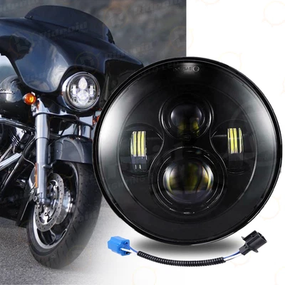 Faro redondo LED negro de 7 pulgadas para Harley Davidson Touring Road King Foto 1 de 4