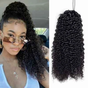 Curly Clip Ponytail Human Hair 100/160gram Brazilian Hair Drawstring Extension - Picture 1 of 12