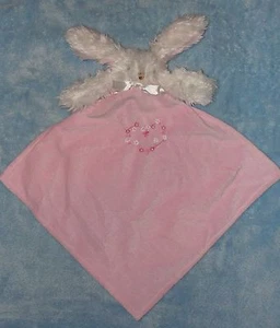 Blankets & Beyond White Bunny Rabbit Pink Security Blanket Flower Heart Satin - Picture 1 of 3