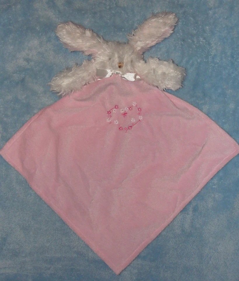 Mantas y más allá Blanco Conejo Conejo Rosa Manta de Seguridad Flor Corazón Satinado Foto 1 de 3