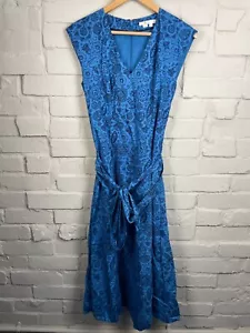 Boden V-Neck Long Maxi Dress Size UK 10R Blue Waist Belted Belt Sleeveless - Picture 1 of 6