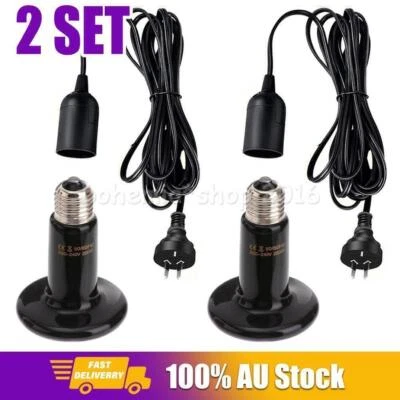 2pcs/set Heat Emitter Lamp Reptile Brooder Ceramic Infrared Light + Lead& Switch - image 1 of 4