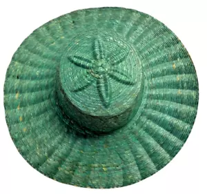 Women's Natural Straw Wide Brim Sun Hat New w Tags Size Medium 22" IC Green - Picture 1 of 10