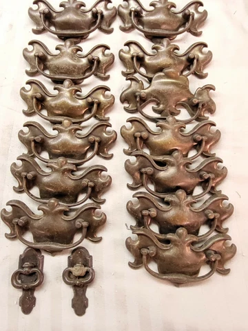 Brass Chippendale Colonial Vintage Antique Hardware Drawer Pull 3"center Batwing Cover