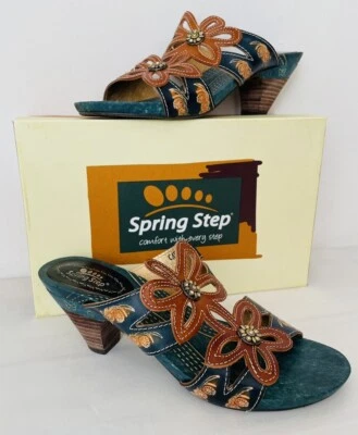 SPRING STEP Carlina Leather Slip-On Flower Sandals Shoes - NIB, Women’s Size 9 - Image 1 of 4