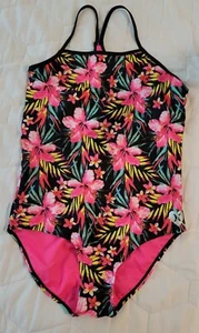 NWOT! Girl's HURLEY One Piece Palm Tree Flower Swimsuit size 14/16 - Picture 1 of 4
