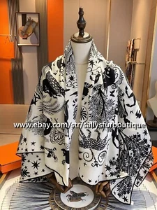 Sallys 70% Cashmere & 30% Silk Wrap Scarf Tribal Animal Print 2 Face Shawl 53" - Picture 1 of 102