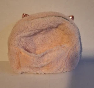 Pink Faux Fur Cosmetic Makeup Bag Pouch with Sparkly Pink Cat Ears - Picture 1 of 13