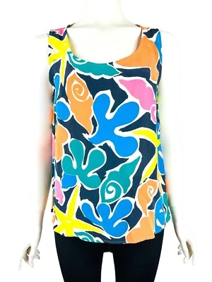 Camiseta sin mangas vintage Yves Saint Laurent YSL para mujer 40 psicodélica 100 % seda gasa Foto 1 de 4