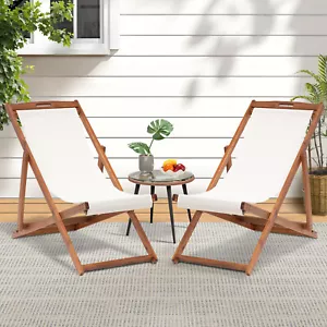 Set of 2 Folding Sling Chairs Beach Reclining Chair Outdoor Patio Lounge Chair - Picture 1 of 8