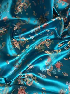 1 mtr turquoise dragon oriental chinese brocade fabric..36” wide (91cm) - Picture 1 of 7