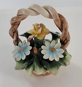 Vintage Capodimonte Italian Porcelain Basket Of Flowers Napoleon 5-1/2" x 5" - Picture 1 of 7