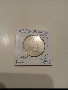 1936 Belgium Nickel 5 Francs XF # - Picture 1 of 2