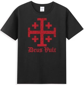 Deus Vult Order of the Holy Sepulchre Jerusalem Cross Retro Gift Men's T-Shirt - Picture 1 of 5