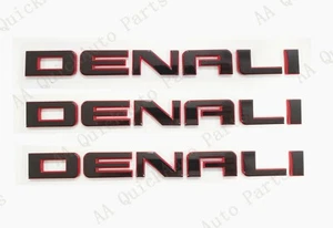 3PCS Set Gloss Black Red Denali Emblems Letters GMC Sierra 1500 2500HD YUKON - Bild 1 von 8
