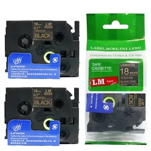 Paquete de 2 cintas doradas sobre negras de 18 mm para fabricante de etiquetas P-touch modelo PT1900, PT-1900 - Imagen 1 de 1