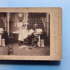 Victorian Barber Stereoview 3D C1880 Real Photo Shaving Stand Nosy Newspaper