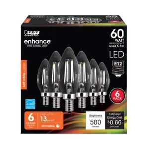 Feit Electric Enhance B10 E12 (Candelabra) LED Bulb Soft White 60 W 6 pc - Picture 1 of 1