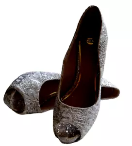 Zapatos ZU Plateados Peep Toe Plataforma Talla 8 Brillo/Brillo Fiesta Discoteca Discoteca - Imagen 1 de 8