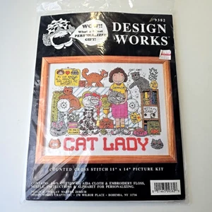 1994 Design Works Counted Cross Stitch Cat Lady 9382 Kit new - Picture 1 of 4