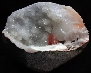 PINK HEULANDITE CRYSTALS W/ STILBITE BOWS IN MM QUARTZ SEMI GEODE ROCKS MINERALS - Picture 1 of 3