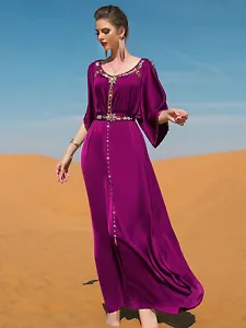 Dubai Muslim Long Dress Women Luxury Rhinestone Evening Party Abaya Kaftan Gown - Picture 1 of 41