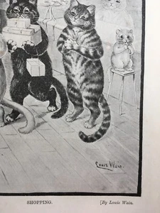 Louis Wain Artist Cats Shopping Old Antique Victorian Plate 1895 Cecil Aldin Dog - Picture 1 of 5