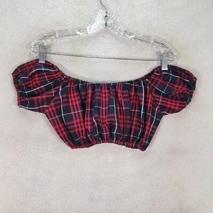 Venus Fire Damen Top Größe M Rot Kariert Schulterfrei Sexy Kawaii Western Crop - Bild 1 von 12