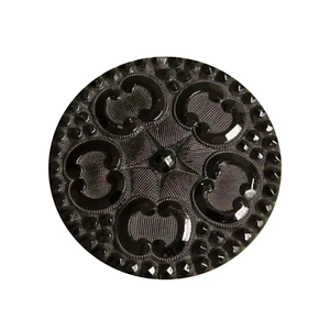 Button Antique - Glass Black - 31 MM - Victorian Fabric Black Glass Button - Picture 1 of 4