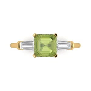 14K Yellow Gold Natural Peridot 3 Stone Engagement Ring (1.62 ct, Emerald-Cut) - Bild 1 von 11