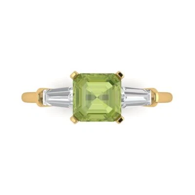 1.62 cttw Emerald-Cut Natural Peridot 3 Stone Engagement Ring (14K Yellow Gold) - Image 1 of 4
