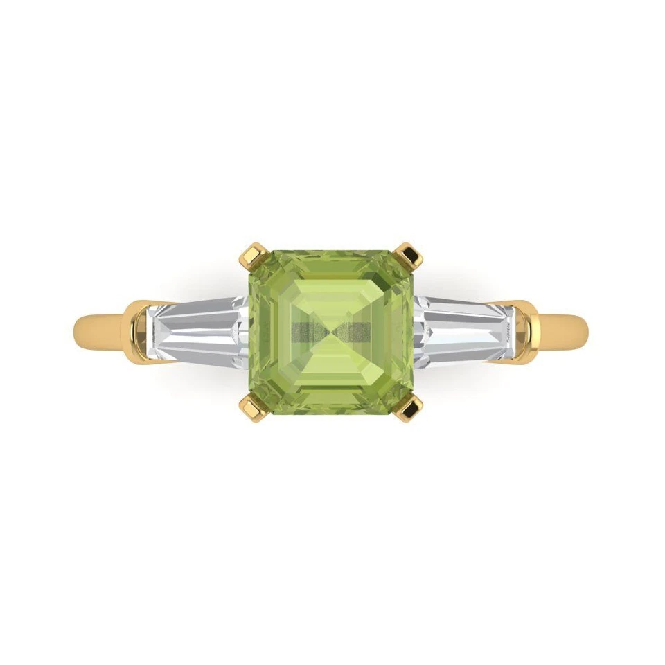 Anillo de compromiso de 3 piedras de peridoto natural talla esmeralda de 1,62 quilates (oro amarillo de 14 quilates) Foto 1 de 4