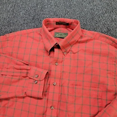 Orvis Shirt Men Large Orange Plaid Signature Collection Cotton Wool Blend - Image 1 of 4