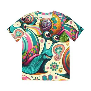 All Over Print T-Shirt Quirky Snail Parade Retro AOP Tee Kitsch Art Rave Trippy - Bild 1 von 17