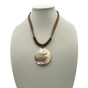 Halskette Muschel Abalone MOP Leder Tribal Statement Blume Ethno Boho Perlen - Bild 1 von 6