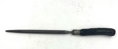 Vtg Black Stag Horn Carving Knife Sharpener Steel Honing Rod Embellished Collar - Image 1 of 4