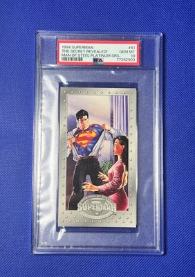 1994 SUPERMAN CARD The Man of Steel Platinum #61 The Secret Revealed! PSA 10 - Image 1 of 3