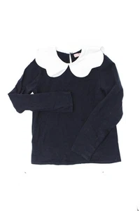 La Coqueta Girls Collared Long Sleeves Cotton Blouse Navy Blue Size 10 - Picture 1 of 4
