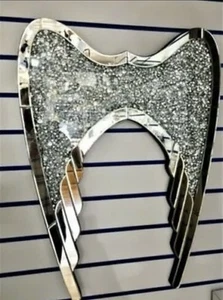 Diamond Crushed Crystal Angel Wings Sparkly Silver Mirrored Wall Hung Art 60x80 - Picture 1 of 1
