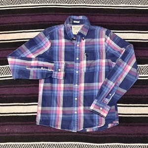 Camisa Abercrombie & Fitch Mujer Franela Abotonada Mediana Azul Rosa Cuadros Preppy - Imagen 1 de 5